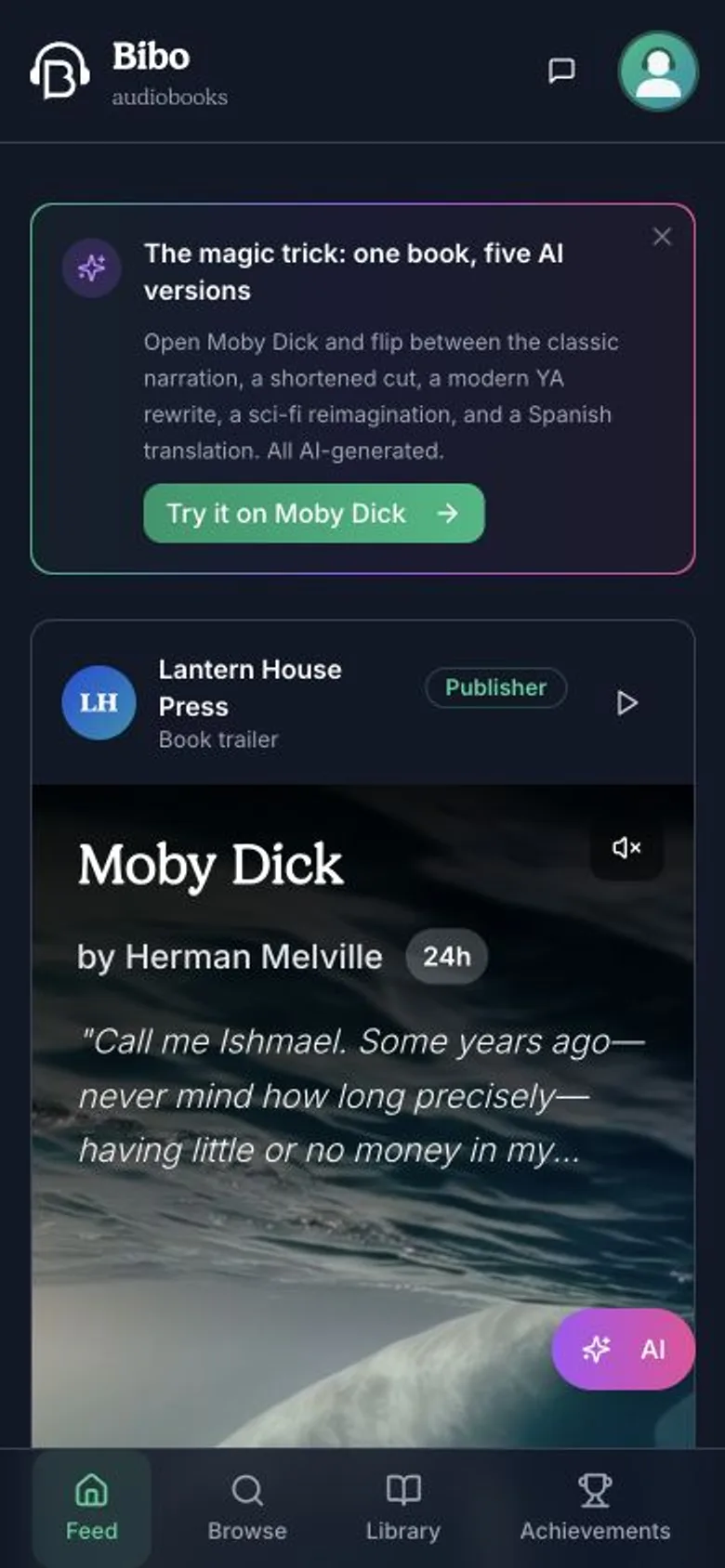 Bibo AI audiobook app screens.