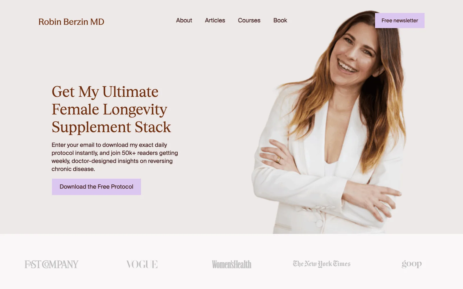 RobinBerzinMD.com homepage screenshot.
